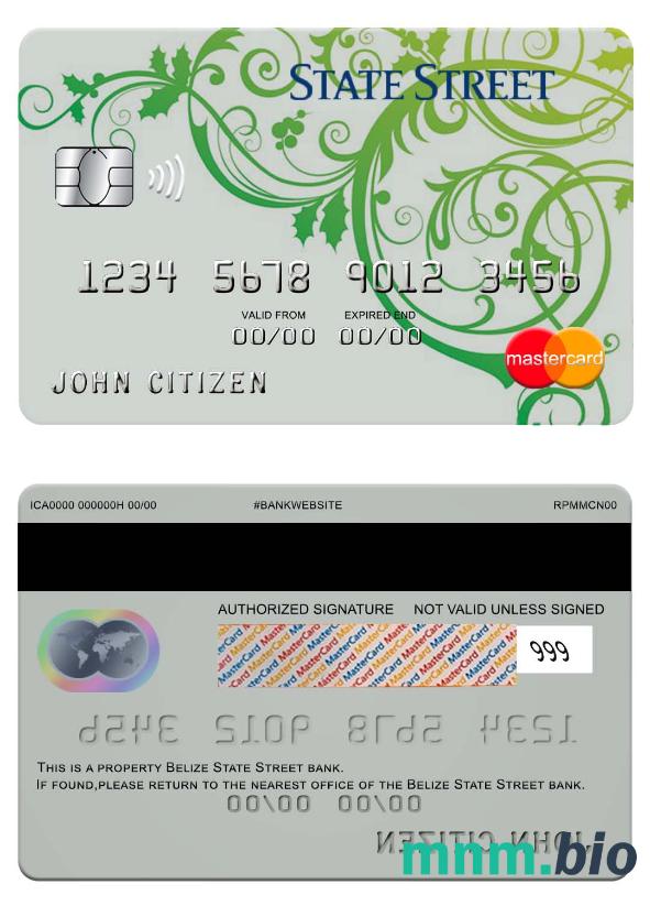 Belize State strret bank przykład karty mastercard w formacie PSD